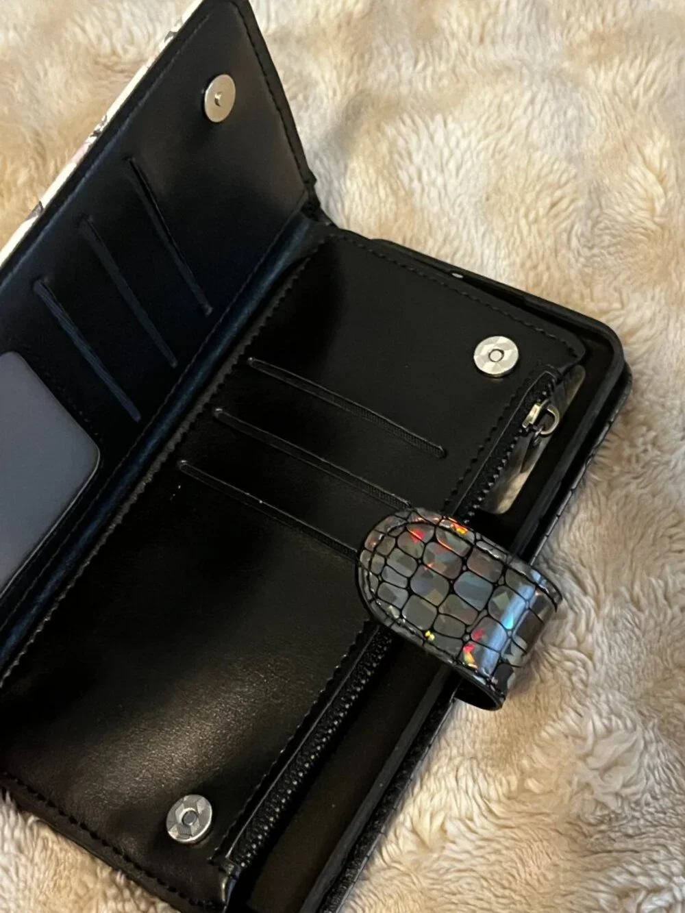 Reflective Flower iPhone Crossbody Case Wallet Purse with cross body Straps